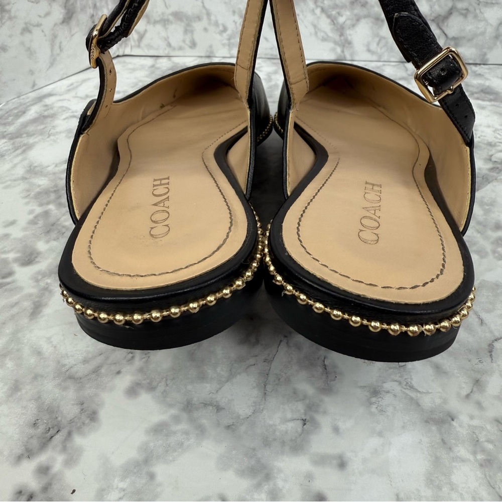 COACH Vae Skimmer Studded Slingback Flats Black  Leather Women’s Sz 10B - Picture 11 of 16